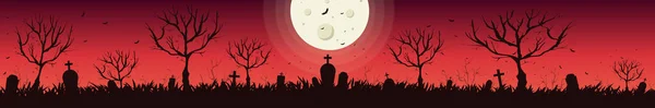 Notte Cupa Spaventoso Cimitero Abbandonato Alla Luce Della Luna Illustrazione — Vettoriale Stock