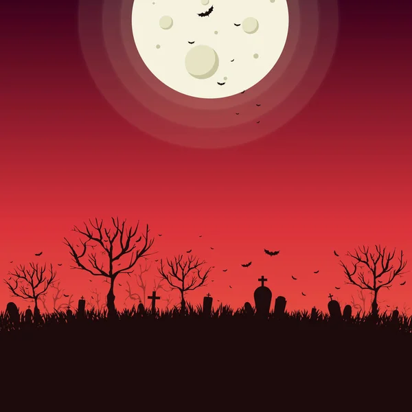 Scary Gloomy Night Abandoned Cemetery Light Moon Illustration — Stock Vector
