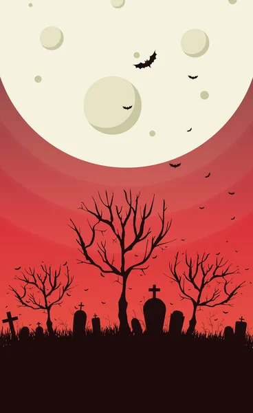 Noche Tenebrosa Miedo Abandonado Cementerio Luz Luna Ilustración — Archivo Imágenes Vectoriales