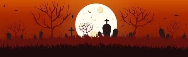 Straszny Ponury Wieczór Opuszczony Cmentarz Świetle Księżyca Ilustracja — Wektor stockowy