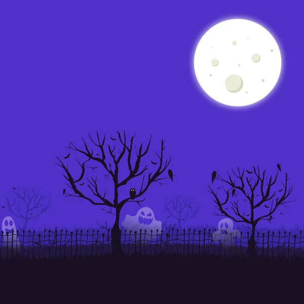 Noite Sombria Assustadora Cemitério Abandonado Luz Lua Ilustração — Vetor de Stock