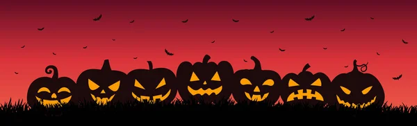 Zucche Festa Onore Halloween Sullo Sfondo Del Cielo Notturno Illustrazione — Vettoriale Stock