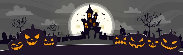Страшная Мрачная Ночь Заброшенное Кладбище Фоне Замка Иллюстрация — стоковый вектор