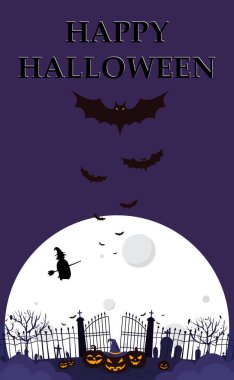 Korkunç kasvetli gece, kalenin arka planında terk edilmiş mezarlık - illüstrasyon