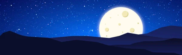 Mond Und Sternenhimmel Mit Fliegenden Kometen Illustration — Stockvektor