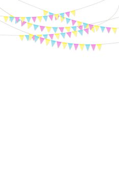 Beyaz arkaplana farklı renklerde bayrak asmak - illüstrasyon