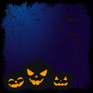 Korkunç kasvetli koyu mavi cadılar bayramı arkaplanı - illüstrasyon