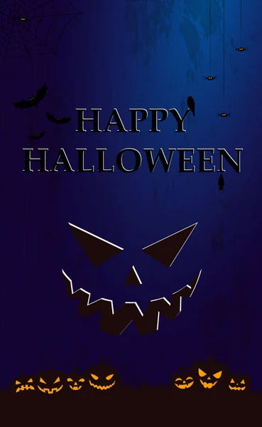 Spaventoso Cupo Sfondo Blu Scuro Halloween Illustrazione — Vettoriale Stock