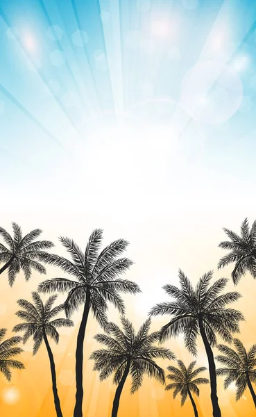 Zonsondergang Het Strand Met Palmbomen Illustratie — Stockvector