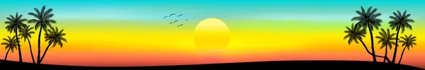 Zachód Słońca Plaży Palmami Ilustracja — Wektor stockowy