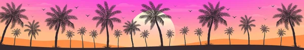 Закат Пляже Пальмами Иллюстрация — стоковый вектор
