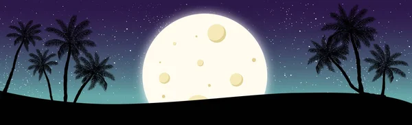 Nachtpanorama Mond Auf Dem Hintergrund Von Palmen Illustration — Stockvektor