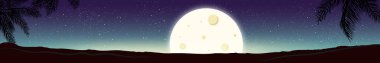 Palmiye ağaçlarının arka planında gece manzarası - illüstrasyon