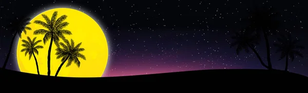 Natt Panorama Månen Bakgrunden Palmer Illustration — Stock vektor