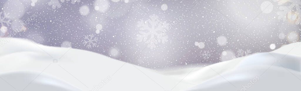 Snowdrifts on a background of blue sky with falling snow - illustration