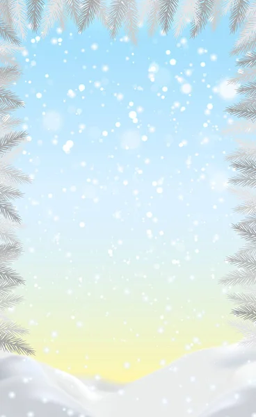 Snowdrifts Fundo Céu Azul Com Neve Caindo Ilustração — Vetor de Stock