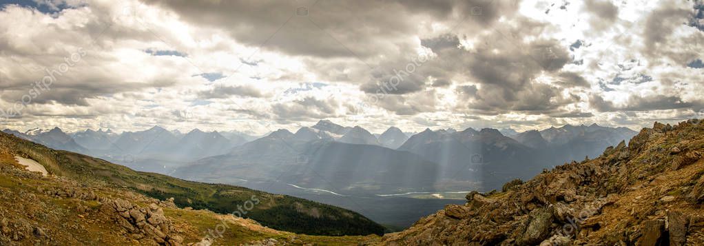 Gorgeous view of the mountain from the top, in the Rocky Mountains, Jasper National Park, Alberta, Canada.