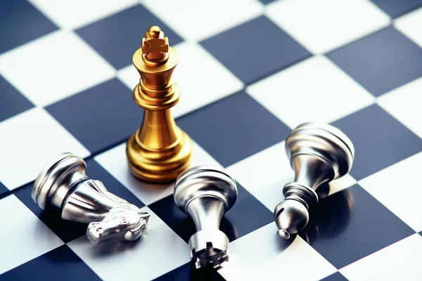 Chess board game, gold and silver team, business competitive concept