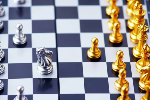 Chess Board Game Gold Silver Team Business Competitive Concept — Stock Photo, Image