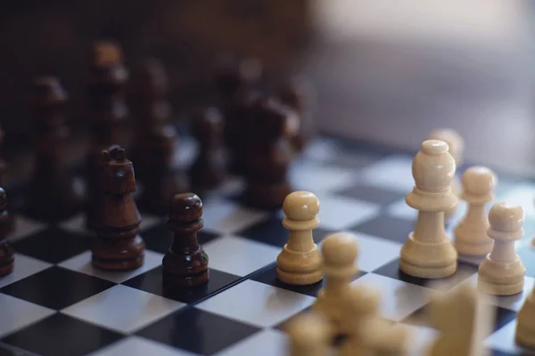 Šachovnici Hra Hra Začíná Obchodní Soutěžní Koncept Kopie Prostor — Stock fotografie