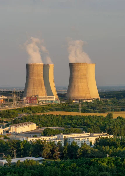 Cooling Towers Nuclear Power Plant Mochovce Golden Hour Time — Stock Photo, Image