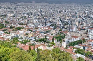 Tepeden Atina 'nın nefes kesici panoramik manzarası. Güzel tarihi bir yer. Harika bir seyahat yeri..