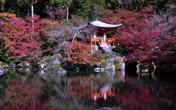Krásná Tradiční Japonská Pagoda Most Přes Bazén Zahradě Podzim Japonsku — Stock fotografie