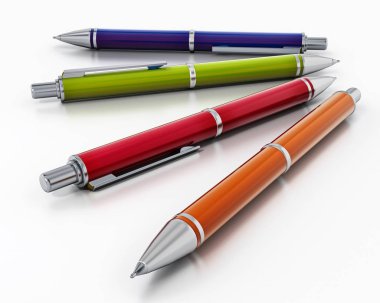 Beyaz arka plan üzerinde izole kırmızı tükenmez kalem. 3D çizim.