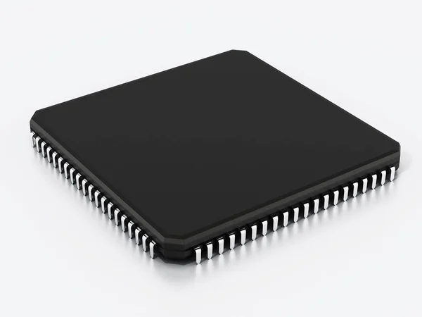 Black Computer Microchip Isolated White Background Illustration — Stock Photo, Image