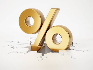 Kırık yere ok ile yüzde sembolü. 3D çizim.