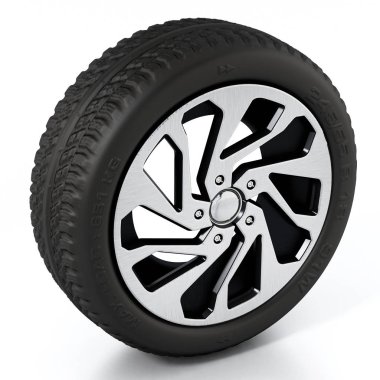 Düşük profil spor lastik ve beyaz arka plan üzerinde izole jant. 3D çizim.