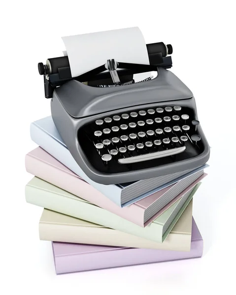 Typewriter Books Stack Isolated White Background Illustration — Stock Photo, Image