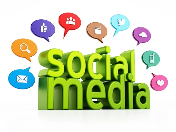 Szociális Média Fogalma Zöld Szöveg Média Beszéd Léggömböket Illusztráció — Stock Fotó