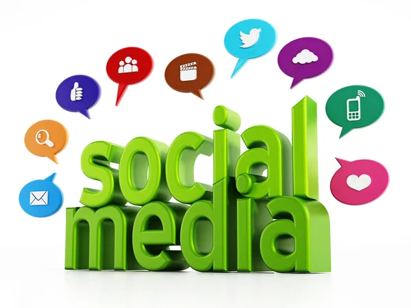Social Media Concept Green Text Media Speech Balloons Illustration — Stock Photo, Image