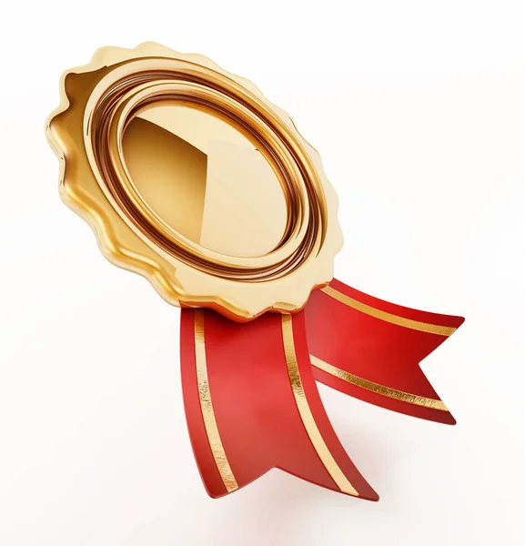 Gouden Badge Met Linten Geïsoleerd Een Witte Achtergrond Illustratie — Stockfoto
