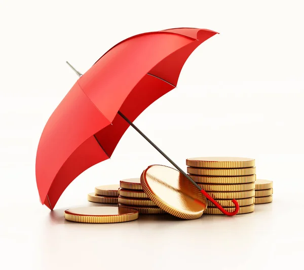 Paraguas Rojo Protegiendo Monedas Oro Ilustración —  Fotos de Stock