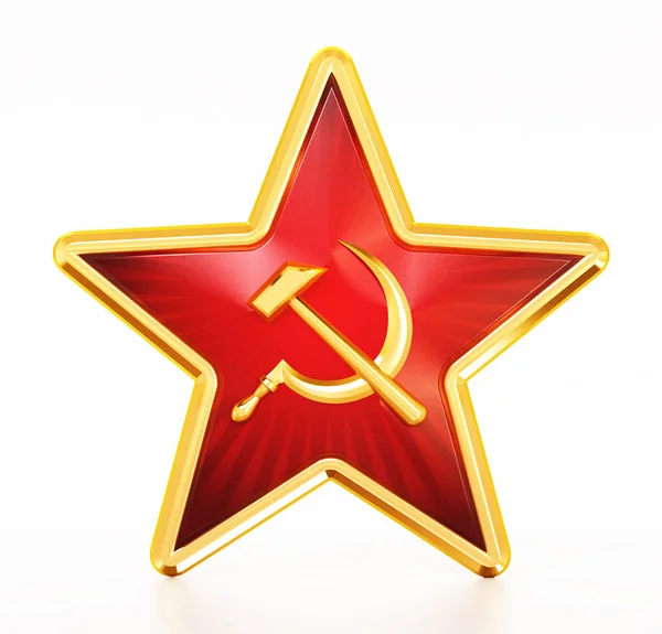 共产主义符号锤子和镰刀在红星 — 图库照片