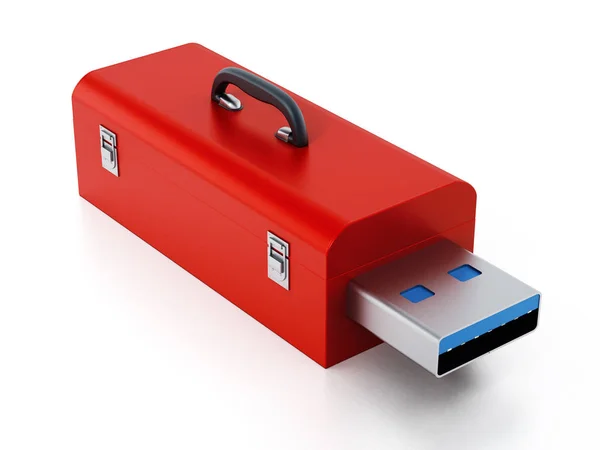 Red Toolbox Met Usb Plug Geïsoleerd Witte Achtergrond Illustratie — Stockfoto