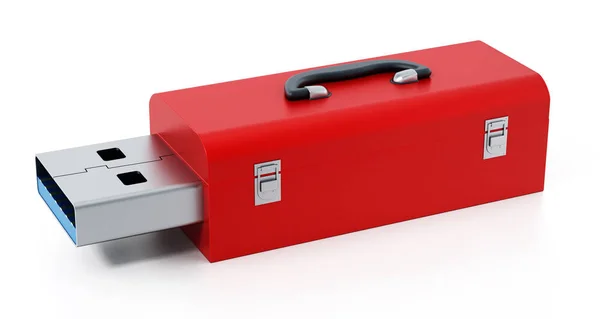Red Toolbox Met Usb Plug Geïsoleerd Witte Achtergrond Illustratie — Stockfoto