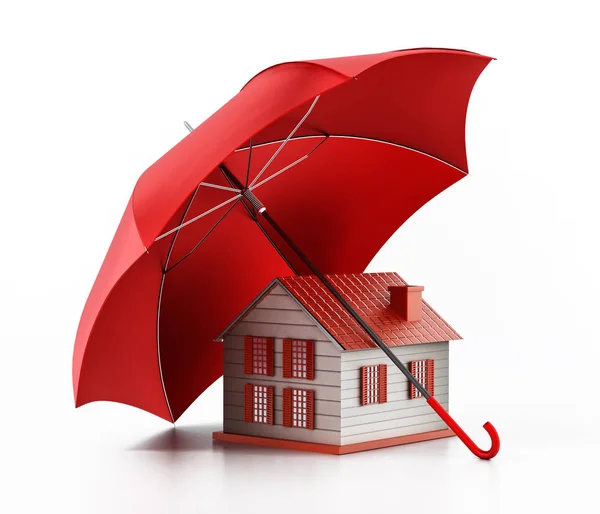 红色保护伞保护房子模型 — 图库照片