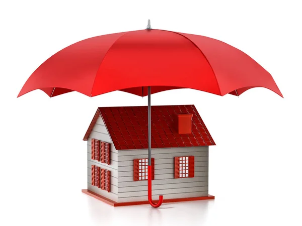 Paraguas Rojo Protegiendo Modelo Casa Ilustración — Foto de Stock