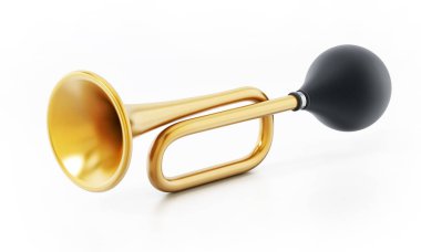 Beyaz arka plan üzerinde izole Bisiklet boynuzu. 3D çizim.