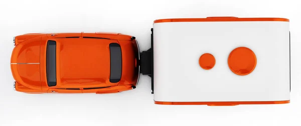 キャラバンとオレンジ色のヴィンテージ車 白い背景上に分離 イラストレーション — ストック写真