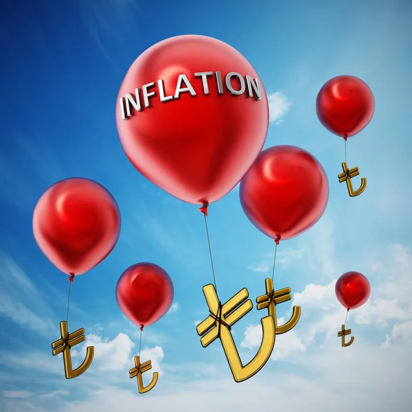 Rode Vliegende Ballons Met Gebonden Turkse Lira Symbool Illustratie — Stockfoto