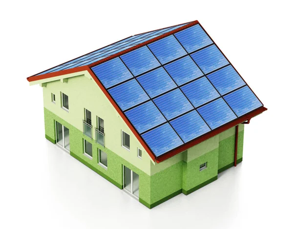 Solar Panelek Telepítve Ház Tető Illusztráció — Stock Fotó
