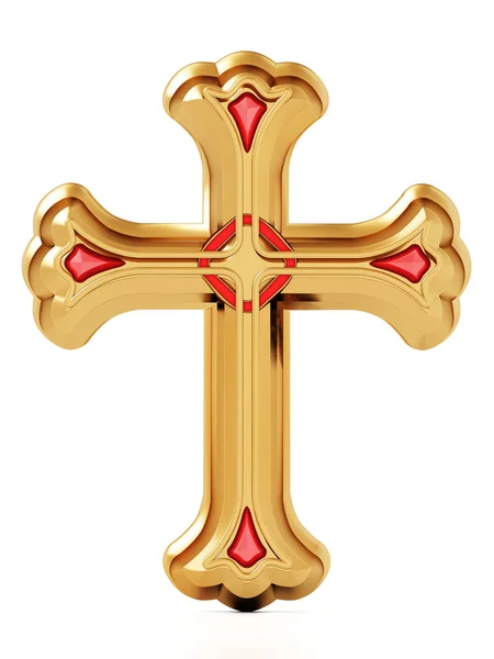 Gold Cross Isolated White Background Illustration — Stock Photo, Image