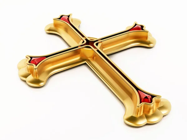 Gold Cross Isolated White Background Illustration — Stock Photo, Image