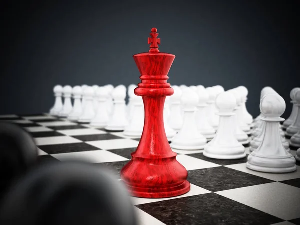 白と黒のポーンの間に立って赤チェス王 イラストレーション — ストック写真