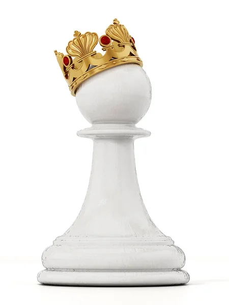 Šachy Bílý Pěšec Zlatou Korunou Obrázek — Stock fotografie