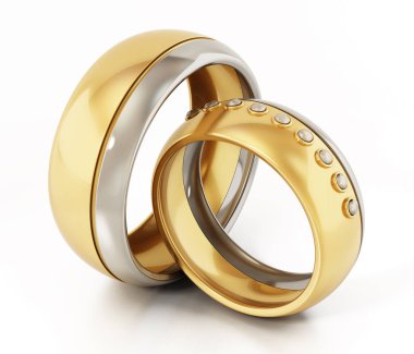 Gelin ve damat beyaz arka plan üzerinde izole için Alyans. 3D çizim.